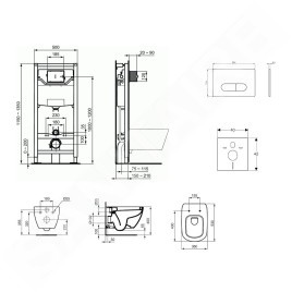 Ideal Standard ProSys - Ensemble pour WC suspendu, cuvette et abattant Tesi, Plaque de déclenchement Oleas M1, chrome