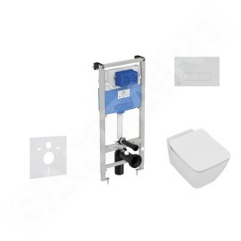 Ideal Standard ProSys - Ensemble pour WC suspendu, cuvette et abattant Strada II, Plaque de déclenchement Oleas M2, Aquablade,