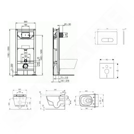 Ideal Standard ProSys - Ensemble pour WC suspendu, cuvette et abattant TECEone, Plaque de déclenchement Oleas M1, Rimless,