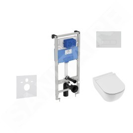 Ideal Standard ProSys - Ensemble pour WC suspendu, cuvette et abattant Mio, Plaque de déclenchement Oleas M2, Rimless,