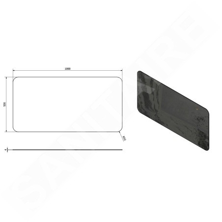 Sapho Ishape - Miroir 100x50 cm, rectangle, angles arrondis, sans fixation AG510