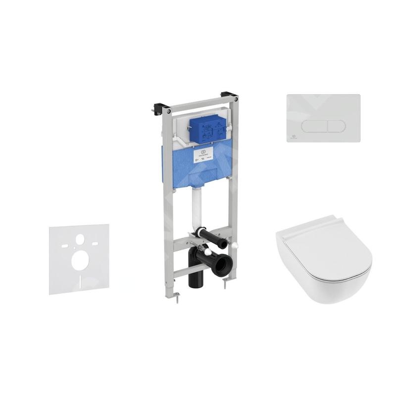 Ideal Standard ProSys - Ensemble pour WC suspendu, cuvette et abattant Mio, Plaque de déclenchement Oleas M1, Rimless,