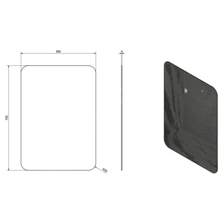 Sapho Ishape - Miroir 50x70 cm, rectangle, angles arrondis, sans fixation AG457