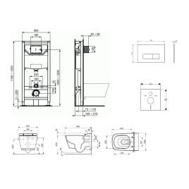 Ideal Standard ProSys - Ensemble pour WC suspendu, cuvette et abattant TECEone, Plaque de déclenchement Oleas M2, Rimless,
