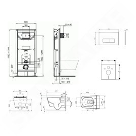 Ideal Standard ProSys - Ensemble pour WC suspendu, cuvette et abattant TECEone, Plaque de déclenchement Oleas M2, Rimless,