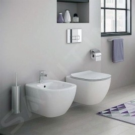 Ideal Standard ProSys - Ensemble pour WC suspendu, cuvette et abattant Tesi, Plaque de déclenchement Oleas M1, blanc ProSys80M