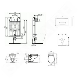 Ideal Standard ProSys - Ensemble pour WC suspendu, cuvette et abattant Eurovit, Plaque de déclenchement Oleas M1, Rimless,
