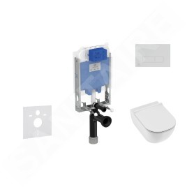 Ideal Standard ProSys - Ensemble pour WC suspendu, cuvette et abattant Mio, Plaque de déclenchement Oleas M2, Rimless,