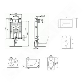 Ideal Standard ProSys - Ensemble pour WC suspendu, cuvette et abattant Mio, Plaque de déclenchement Oleas M2, Rimless,