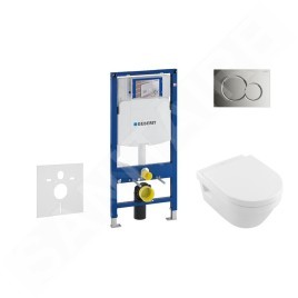 Geberit Duofix - Bâti-support pour WC suspendu avec plaque de déclenchement Sigma 01, chrome brillant + Villeroy Boch – cuvette