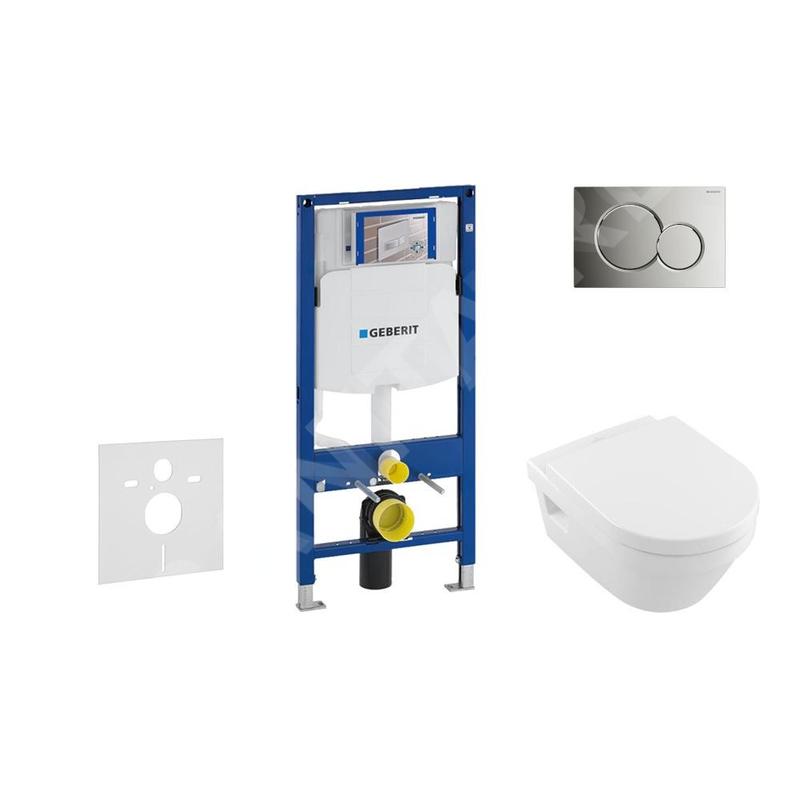 Geberit Duofix - Bâti-support pour WC suspendu avec plaque de déclenchement Sigma 01, chrome brillant + Villeroy Boch – cuvette Geberit Duofix - Bâti-support pour WC suspendu avec plaque de déclenchement Sigma 01, chrome brillant + Villeroy Boch – cuvette