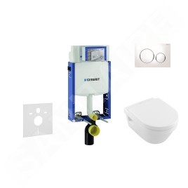 Geberit Kombifix - Bâti-support pour WC suspendu avec plaque de déclenchement Sigma20, blanc/chrome brillant + Villeroy Boch –