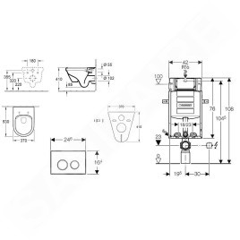 Geberit Kombifix - Bâti-support pour WC suspendu avec plaque de déclenchement Sigma20, blanc/chrome brillant + Villeroy Boch –