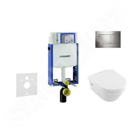 Geberit Kombifix - Bâti-support pour WC suspendu avec plaque de déclenchement Sigma30, chrome brillant/chrome + Villeroy Boch –