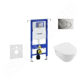 Geberit Duofix - Bâti-support pour WC suspendu avec plaque de déclenchement Sigma01, chrome poli + Villeroy Boch - cuvette et