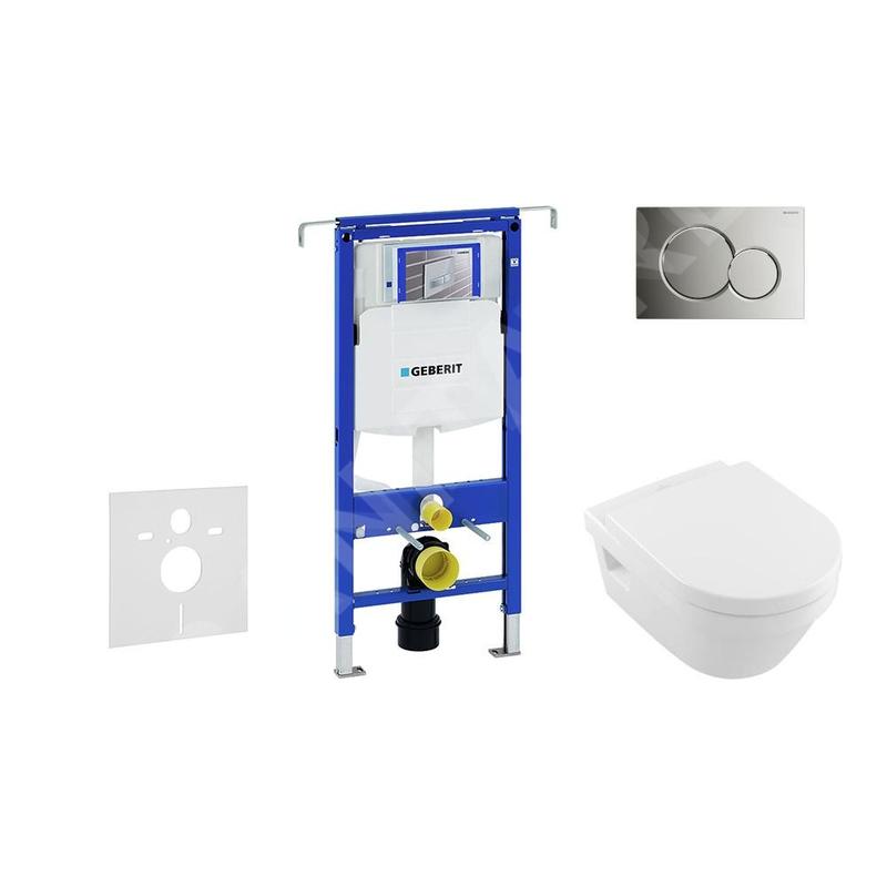 Geberit Duofix - Bâti-support pour WC suspendu avec plaque de déclenchement Sigma01, chrome poli + Villeroy Boch - cuvette et