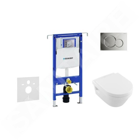 Geberit Duofix - Bâti-support pour WC suspendu avec plaque de déclenchement Sigma01, chrome poli + Villeroy Boch - cuvette et