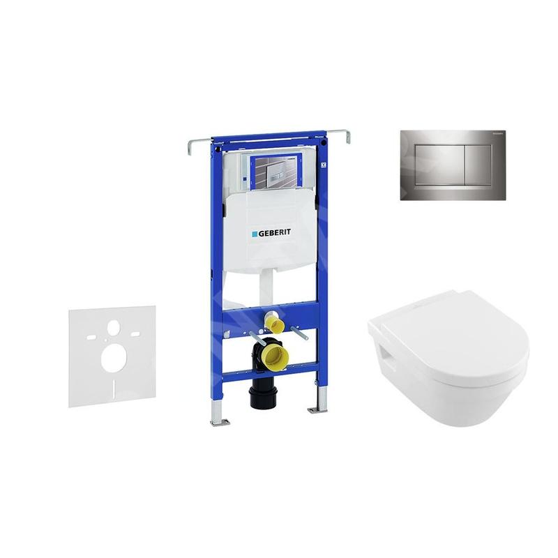 Geberit Duofix - Bâti-support pour WC suspendu avec plaque de déclenchement Sigma 30, chrome brillant/chrome mat + Villeroy