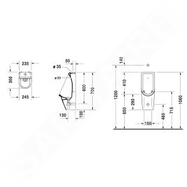 Duravit Starck 3 - Urinoir, évacuation verticale, Rimless, avec HygieneGlaze, blanc alpin 0826252000