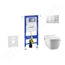 Geberit Duofix - Bâti-support pour WC suspendu avec plaque de déclenchement Sigma30, chrome mat/chrome + Tece One - toilette