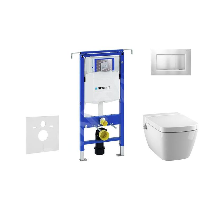 Geberit Duofix - Bâti-support pour WC suspendu avec plaque de déclenchement Sigma30, chrome mat/chrome + Tece One - toilette