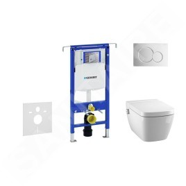 Geberit Duofix - Bâti-support pour WC suspendu avec plaque de déclenchement Sigma01, chrome poli + Tece One - toilette
