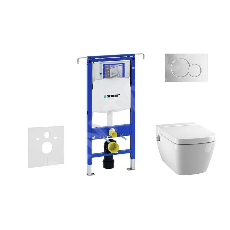 Geberit Duofix - Bâti-support pour WC suspendu avec plaque de déclenchement Sigma01, chrome poli + Tece One - toilette