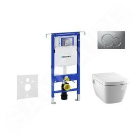 Geberit Duofix - Bâti-support pour WC suspendu avec plaque de déclenchement Sigma01, chrome mat + Tece One - toilette japonaise