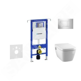 Geberit Duofix - Bâti-support pour WC suspendu avec plaque de déclenchement Sigma30, chrome poli/chrome mat + Tece One -