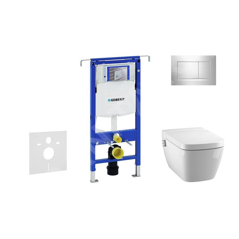 Geberit Duofix - Bâti-support pour WC suspendu avec plaque de déclenchement Sigma30, chrome poli/chrome mat + Tece One -