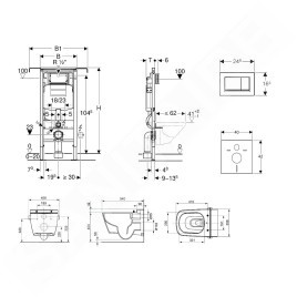Geberit Duofix - Bâti-support pour WC suspendu avec plaque de déclenchement Sigma30, chrome poli/chrome mat + Tece One -