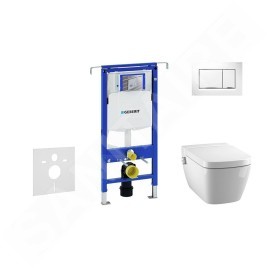 Geberit Duofix - Bâti-support pour WC suspendu avec plaque de déclenchement Sigma30, blanc/chrome poli + Tece One - toilette