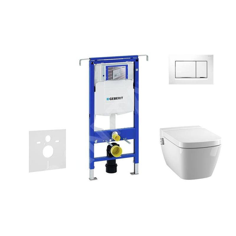Geberit Duofix - Bâti-support pour WC suspendu avec plaque de déclenchement Sigma30, blanc/chrome poli + Tece One - toilette