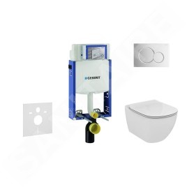 Geberit Kombifix - Bâti-support pour WC suspendu avec plaque de déclenchement Sigma 01, chrome brillant + Ideal Standard Tesi –