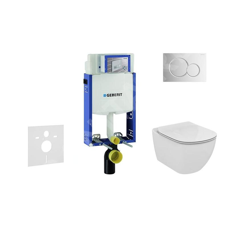 Geberit Kombifix - Bâti-support pour WC suspendu avec plaque de déclenchement Sigma 01, chrome brillant + Ideal Standard Tesi –