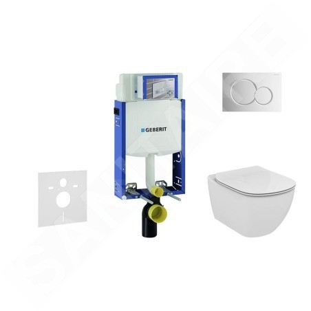 Geberit Kombifix - Bâti-support pour WC suspendu avec plaque de déclenchement Sigma 01, chrome brillant + Ideal Standard Tesi –