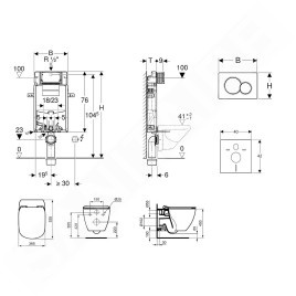 Geberit Kombifix - Bâti-support pour WC suspendu avec plaque de déclenchement Sigma 01, chrome brillant + Ideal Standard Tesi –