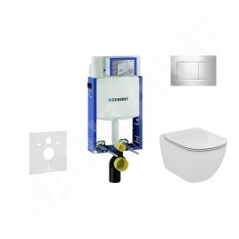 Geberit Kombifix - Bâti-support pour WC suspendu avec plaque de déclenchement Sigma 30, chrome brillant/chrome mat + Ideal