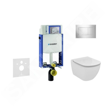 Geberit Kombifix - Bâti-support pour WC suspendu avec plaque de déclenchement Sigma 30, chrome brillant/chrome mat + Ideal
