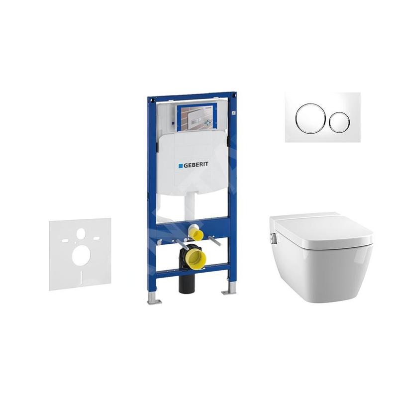 Geberit Duofix - Bâti-support pour WC suspendu avec plaque de déclenchement Sigma20, blanc/chrome poli + Tece One - toilette Geberit Duofix - Bâti-support pour WC suspendu avec plaque de déclenchement Sigma20, blanc/chrome poli + Tece One - toilette