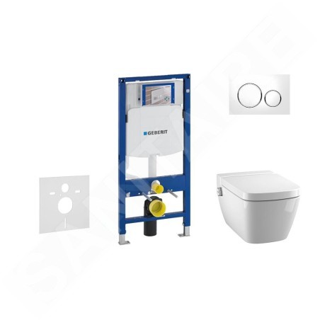 Geberit Duofix - Bâti-support pour WC suspendu avec plaque de déclenchement Sigma20, blanc/chrome poli + Tece One - toilette