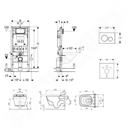 Geberit Duofix - Bâti-support pour WC suspendu avec plaque de déclenchement Sigma20, blanc/chrome poli + Tece One - toilette