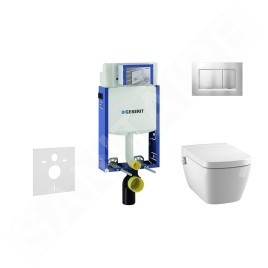 Geberit Kombifix - Bâti-support pour WC suspendu avec plaque de déclenchement Sigma 30, chrome mat/chrome + Tece One – toilette