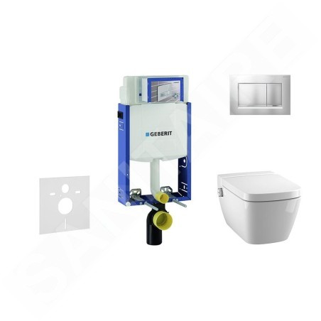 Geberit Kombifix - Bâti-support pour WC suspendu avec plaque de déclenchement Sigma 30, chrome mat/chrome + Tece One – toilette