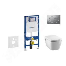 Geberit Duofix - Bâti-support pour WC suspendu avec plaque de déclenchement Sigma 01, chrome mat + Tece One - toilette