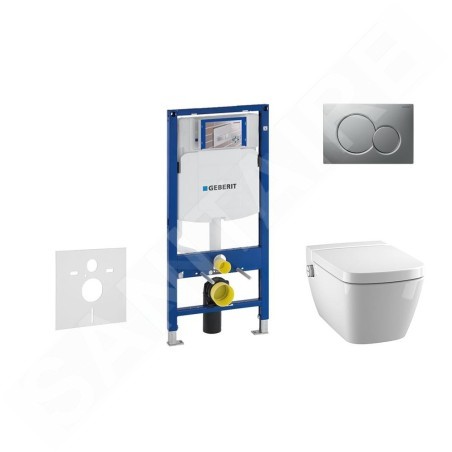 Geberit Duofix - Bâti-support pour WC suspendu avec plaque de déclenchement Sigma 01, chrome mat + Tece One - toilette