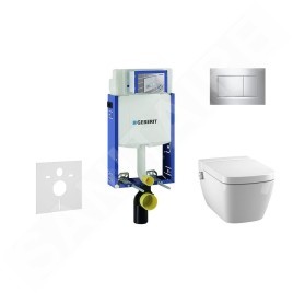 Geberit Kombifix - Bâti-support pour WC suspendu avec plaque de déclenchement Sigma 30, chrome brillant/chrome mat + Tece One –