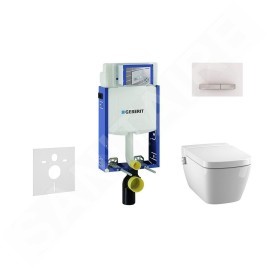 Geberit Kombifix - Bâti-support pour WC suspendu avec plaque de déclenchement Sigma 50, blanc alpin + Tece One – toilette