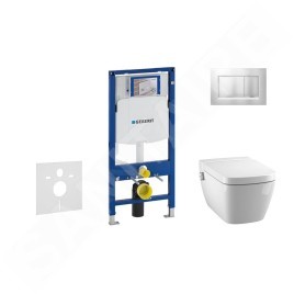 Geberit Duofix - Bâti-support pour WC suspendu avec plaque de déclenchement Sigma30, chrome mat/chrome + Tece One - toilette