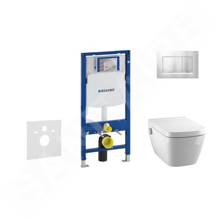 Geberit Duofix - Bâti-support pour WC suspendu avec plaque de déclenchement Sigma30, chrome mat/chrome + Tece One - toilette
